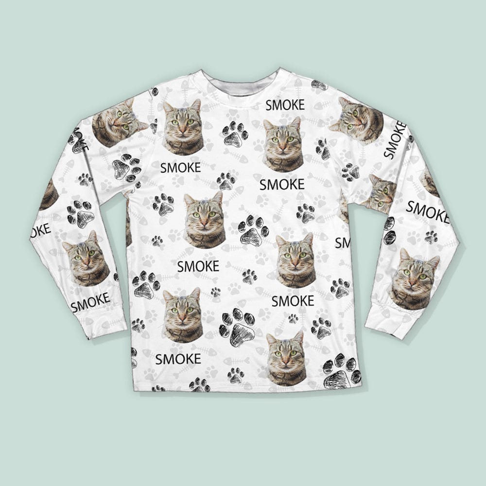 GeckoCustom Custom Portrait Cat Mom Cat Dad With Paw Pattern Pajamas N304 889762 Only Shirt / S