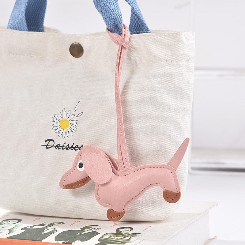 GeckoCustom Dachshund PU Leather Dog Keychains Light Pink