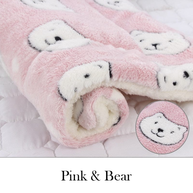 GeckoCustom Dog Bed Thickened Dog Mat Pet Cat Soft Fleece Pad Blanket Bed Mat Cushion Home Washable Rug Keep Warm Pet Supplies  cama perro Pink with Bear / XS 32x25cm / China