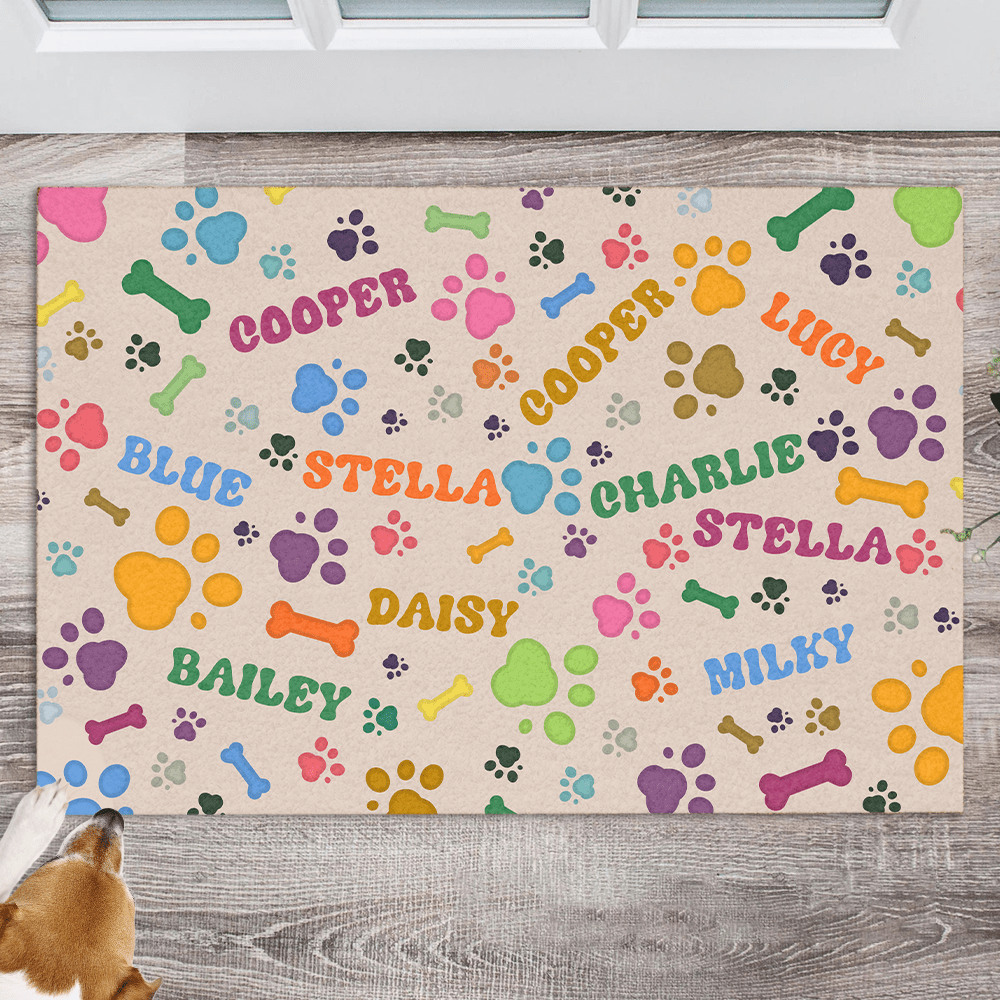 GeckoCustom Dog Bones and Paws Doormat Personalized Gift DA199 890071