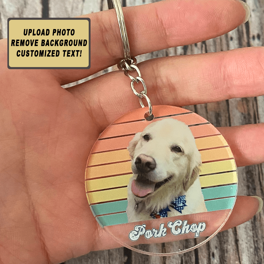 GeckoCustom Dog Cat Vintage Retro Custom Photo Keychain