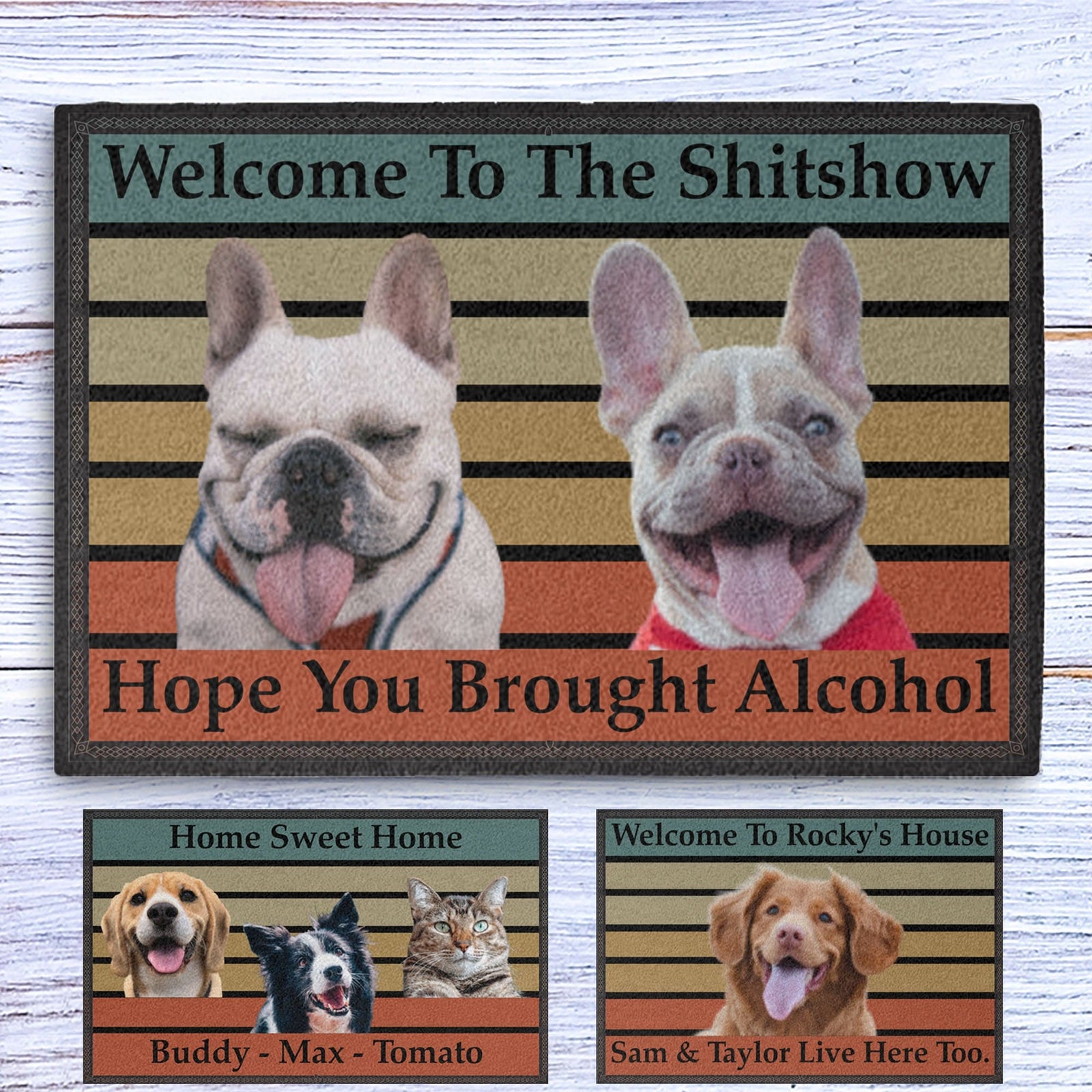 GeckoCustom Dog Cat Vintage Retro Photo Personalized Doormats T121 24x16 inch - 60x40 cm