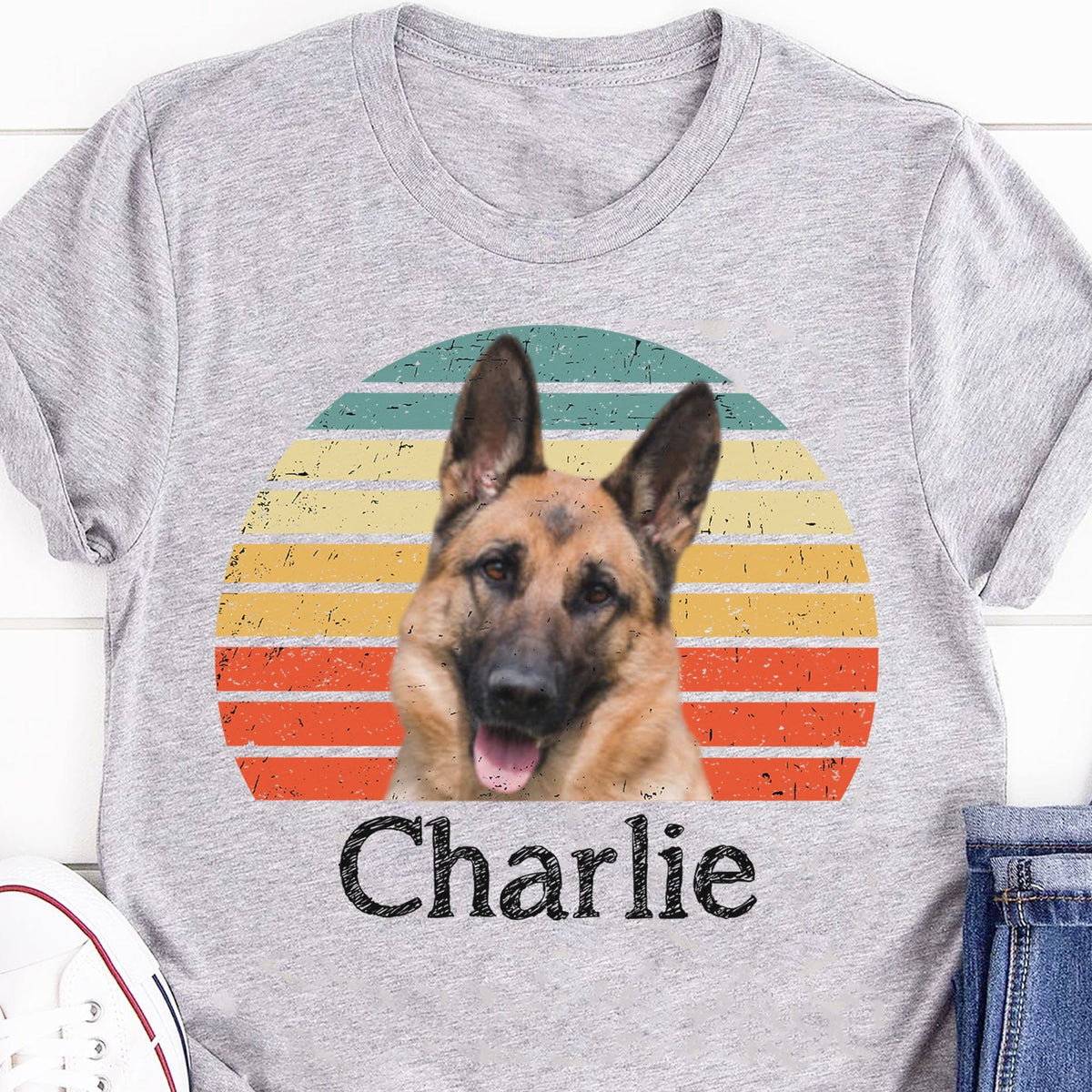 GeckoCustom Dog Cat Vintage Retro Photo Shirt Personalized Custom Photo Dog Cat Pet Bright Shirt C548 Women Tee / Light Blue Color / S