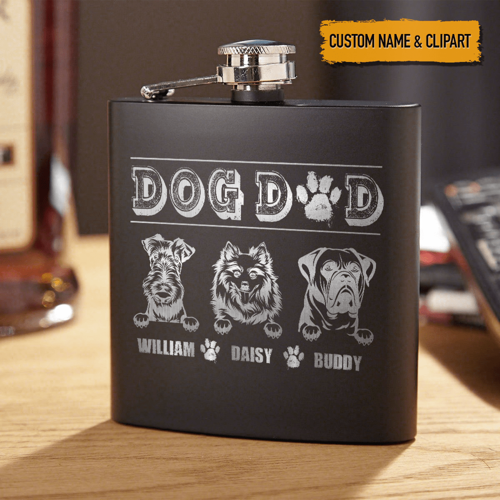 GeckoCustom Dog Dad Clipart Dog Flask, T286 HN590