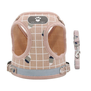 GeckoCustom Dog Harness Reflective Puppy Kitten Collars Breathable Mesh Vest Adjustable Small Dog Cat Vest Harnesses Leash Pug Pet Supplies Pink / XS / China