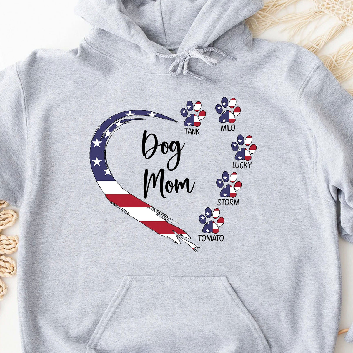 GeckoCustom Dog Mom 4th Of July Personalized Custom Dog Bright Shirt C399 Pullover Hoodie / Sport Grey Colour / S