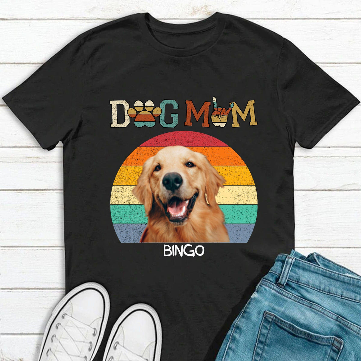 GeckoCustom Dog Mom Vitage Retro Upload Photo Personalized Custom Dog Shirt H463