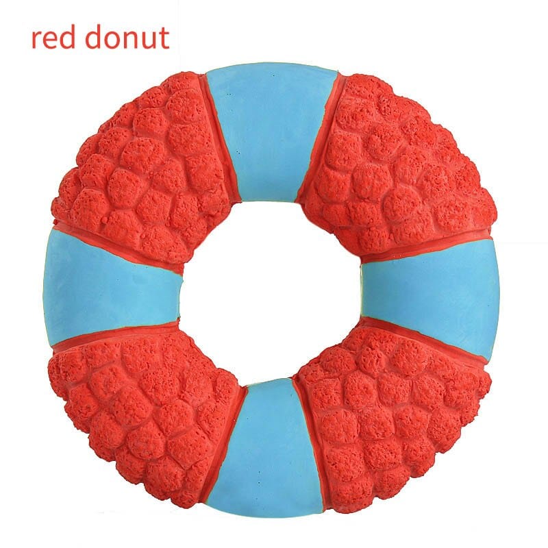 GeckoCustom Durable Ball Squeak Toys Cleaning Tooth Chew Voice Toy Pet Supplies Non-toxic Training Balls Soft Latex Pet Dog Toy red donut / S
