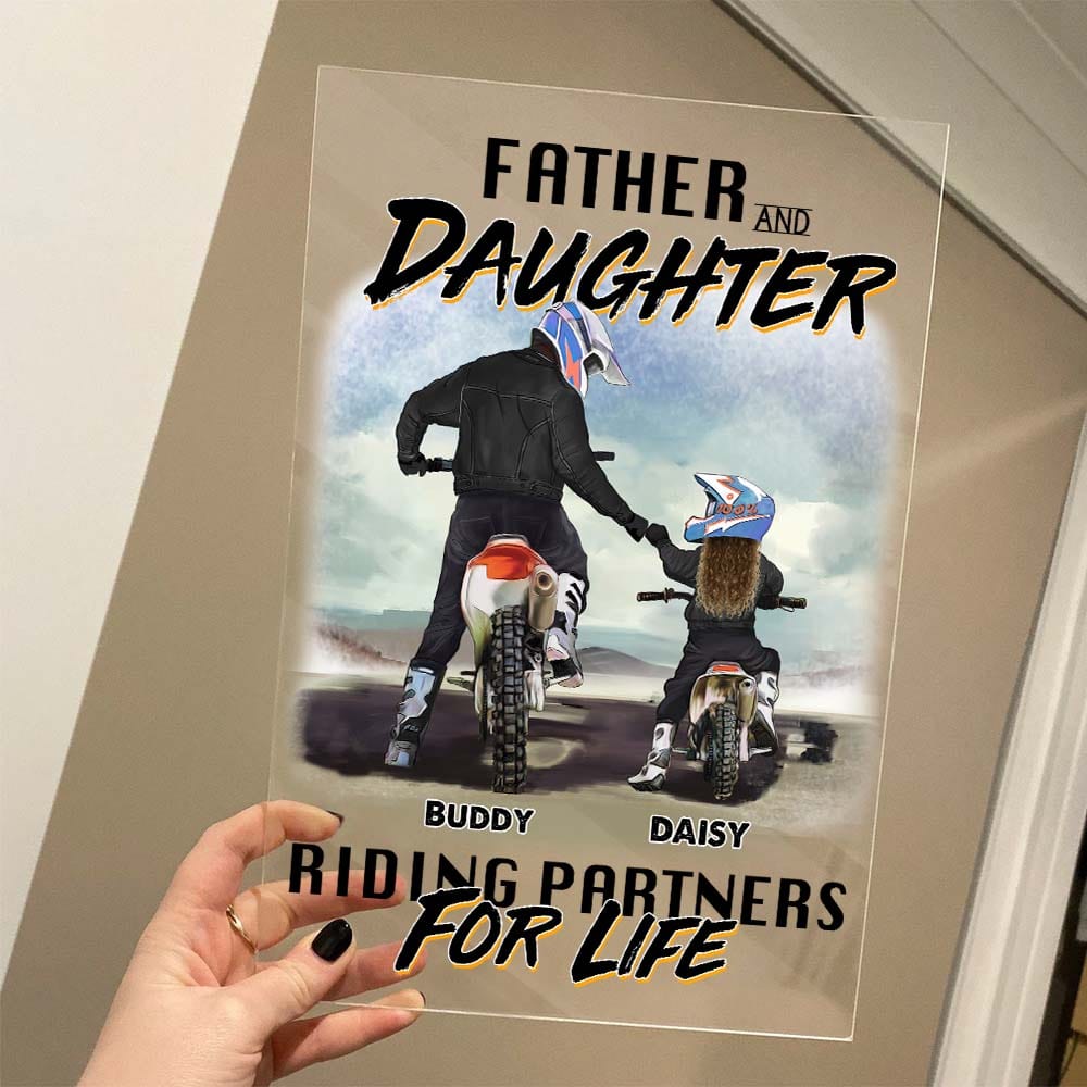 GeckoCustom Father & Child Riding Partners For Life Family 888238 Acrylic Frame, HN590