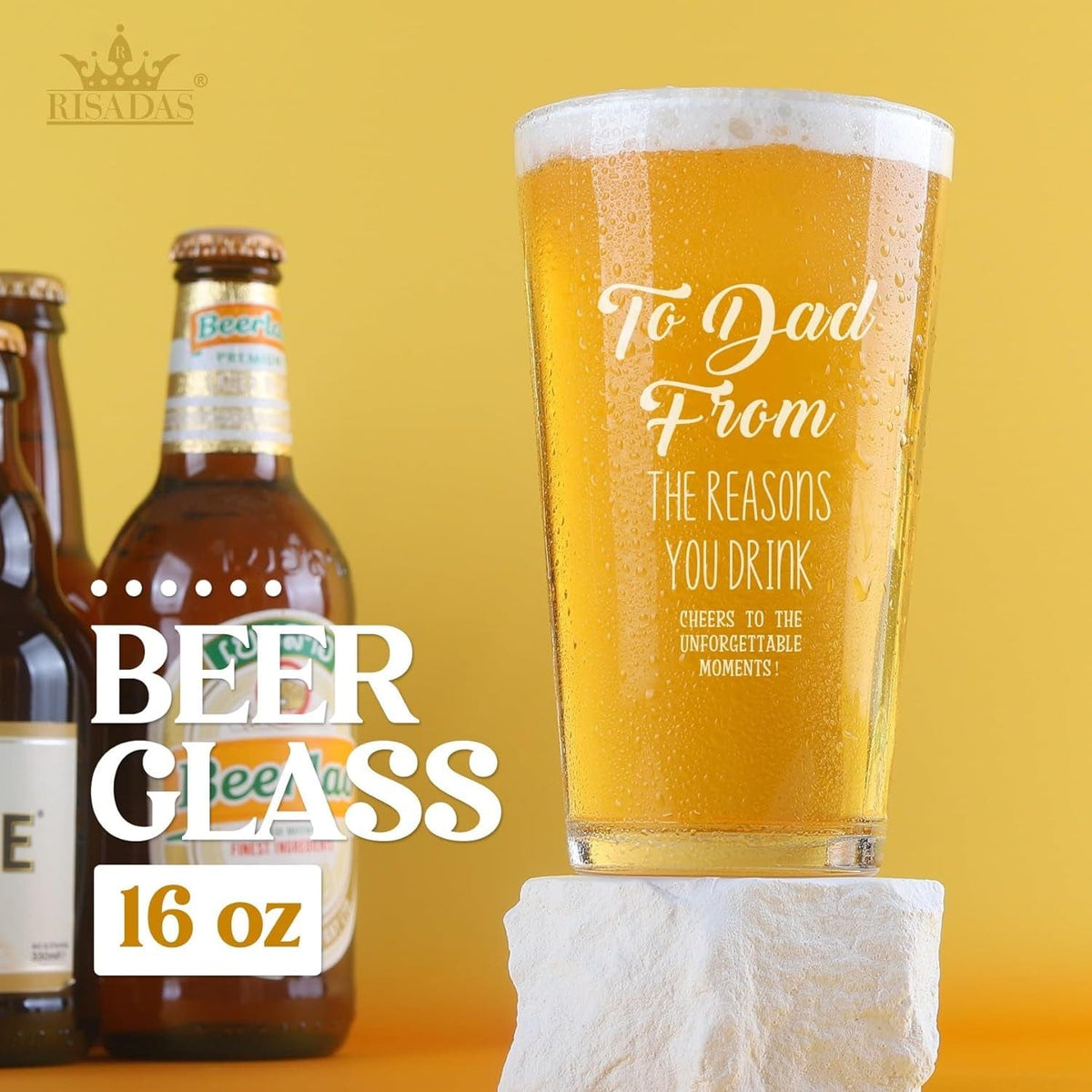 GeckoCustom Fathers Day Dad Gifts - Gifts for Dad, Fathers Day Dad Gifts from Daughter, Wife, Son - Dad Gifts for Fathers Day, Birthday Christmas Funny Gift for Dad, Step Dad, Bonus Dad, Husband, 16 Oz Beer Glass