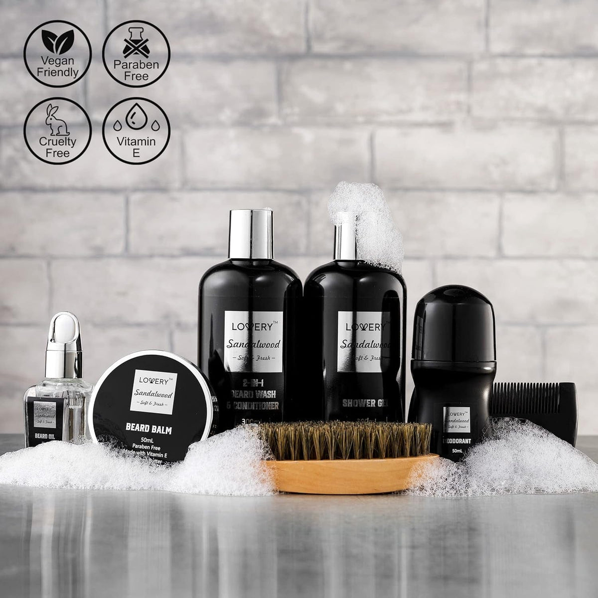 GeckoCustom Fathers Day Gifts Beard Kit & Body Care Gifts for Men, Sandalwood Spa Gift Baskets, Mens Bath & Beard Grooming Kit for Him, Unique Birthday Gifts for Him with Beard Balm, Growth Oil, Deodorant & More