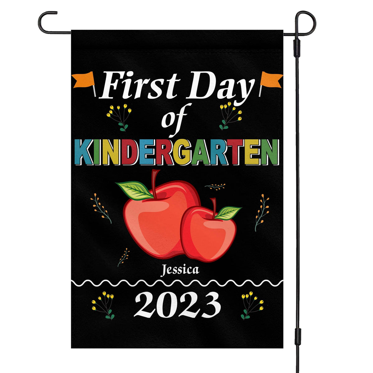GeckoCustom First Day of Kindergarten Apple 2023 Personalized Custom Garden Flag H436 12&quot;x18&quot;