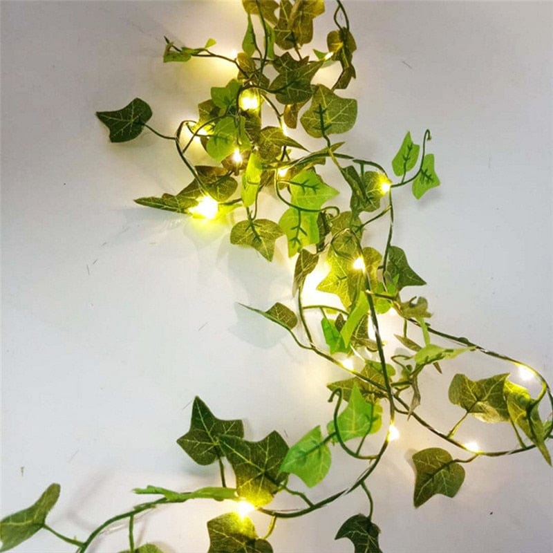 GeckoCustom Flower Green Leaf String Lights Artificial Vine Fairy Lights Battery Powered Christmas Tree Garland Light for Weeding Home Decor Two color Ivy Vines / 2M 20LEDS