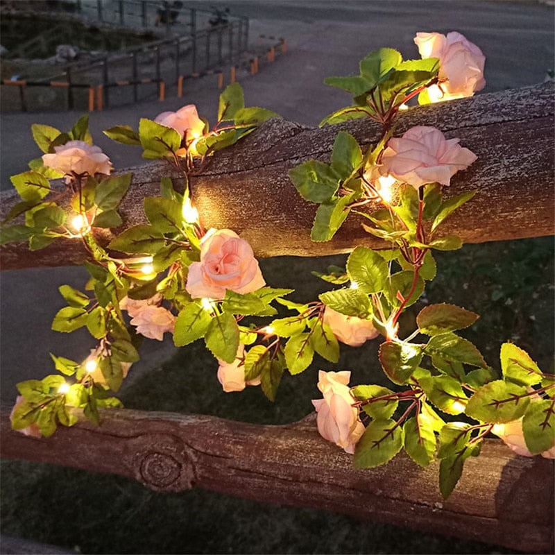 GeckoCustom Flower Green Leaf String Lights Artificial Vine Fairy Lights Battery Powered Christmas Tree Garland Light for Weeding Home Decor 8-Champagne rose / 2M 20LEDS