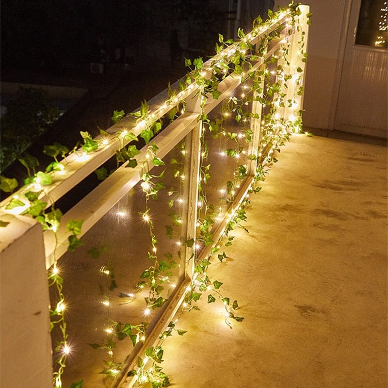 GeckoCustom Flower Green Leaf String Lights Artificial Vine Fairy Lights Battery Powered Christmas Tree Garland Light for Weeding Home Decor