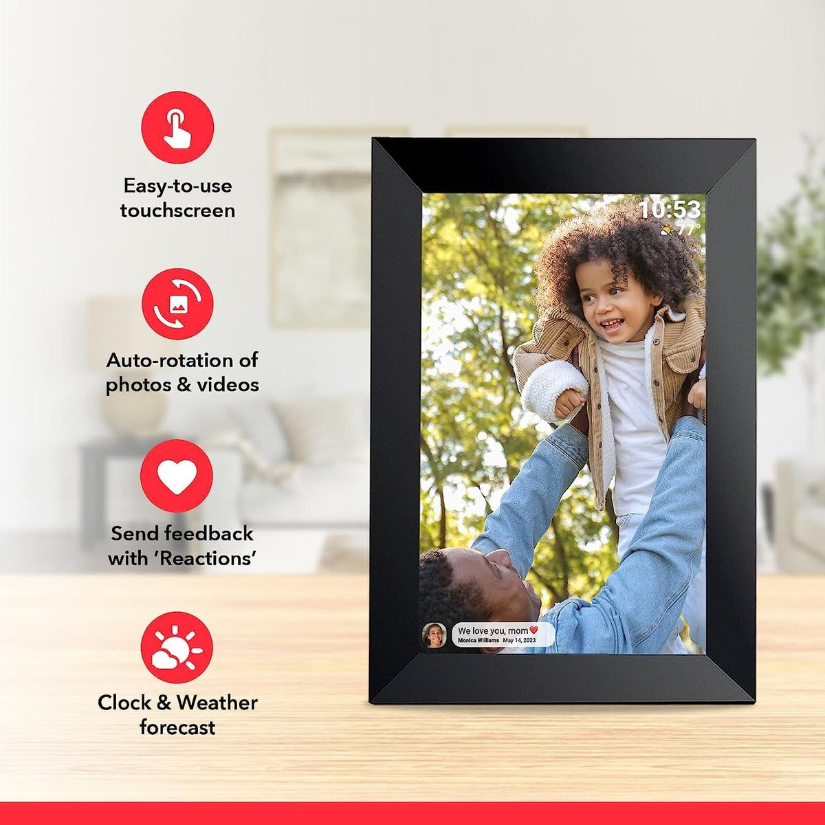 GeckoCustom FRAMEO 10.1 Inch Smart Wifi Digital Photo Frame 1280X800 IPS LCD Touch Screen, Auto-Rotate Portrait and Landscape, Built in 32GB Memory, Share Moments Instantly via Frameo App from Anywhere