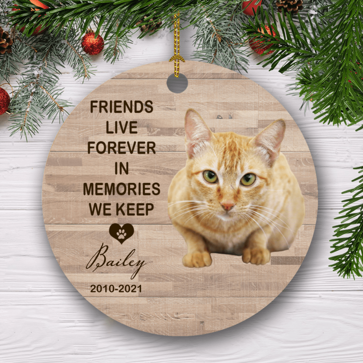 GeckoCustom Friends Live Forever In Memories, Custom Dog Photo Ornament, Personalized Gift For Dog SG02