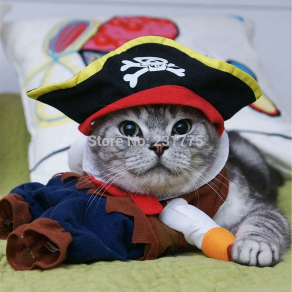 GeckoCustom Funny Cat Clothes Pirate Suit Clothes For Cat Dog Costume Clothing Corsair Halloween Clothes Dressing Up Cat Party Costume Suit