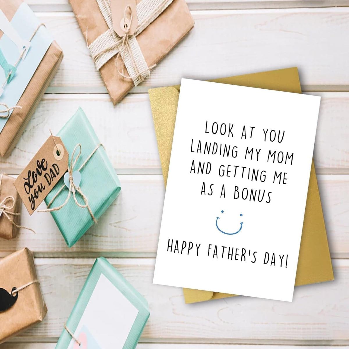 GeckoCustom Funny Stepdad Fathers Day Card from Step Son Daughter, Gifts for Bonus Dad, Happy Fathers Day for Step Dad