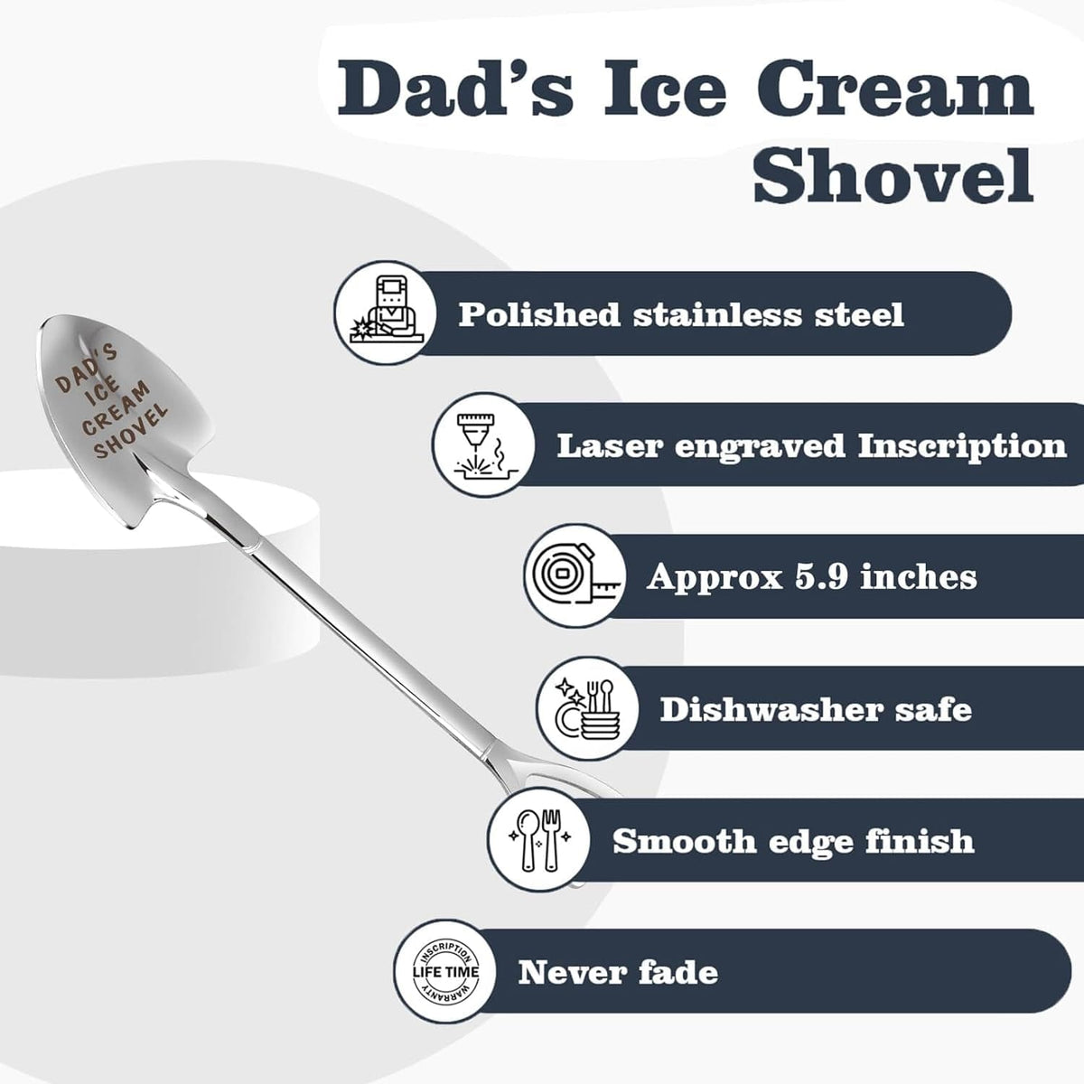 GeckoCustom Gifts for Dad Fathers Day Dad Gifts Men Ice Cream Spoon Scoop for Ice Cream Lovers, Father'S Day Gifts for Men Funny Engraved Stainless Steel Spoon Shovel, Birthday Fathers Gifts