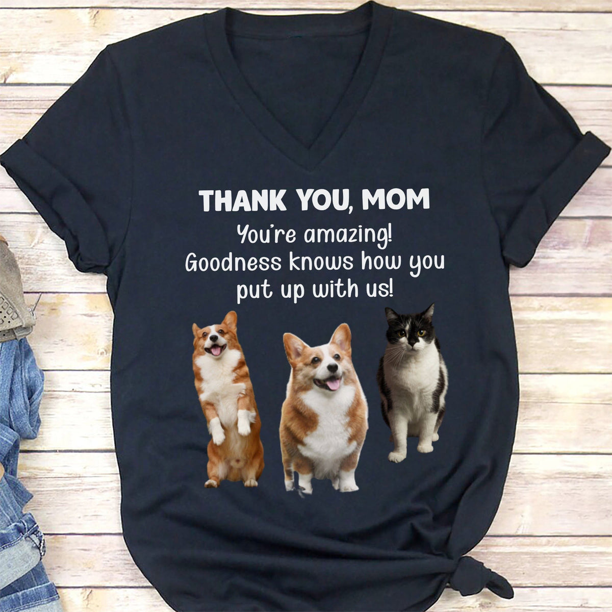 GeckoCustom Goodness Knows Personalized Dog Cat Pet Photo Shirt C284 Women V-neck / V Black / S