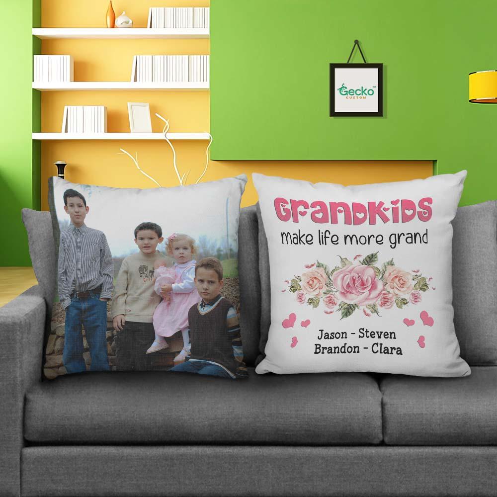 GeckoCustom Grandkids Make Life Grand Grandma Family Throw Pillow HN590