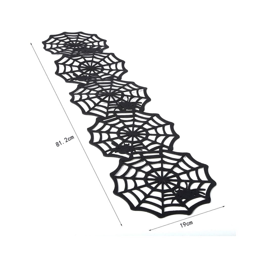 GeckoCustom Halloween Bat Table Runner Black Spider Web Lace Tablecloth Fireplace Curtain for Halloween Party Decoration Horror House Props as picture