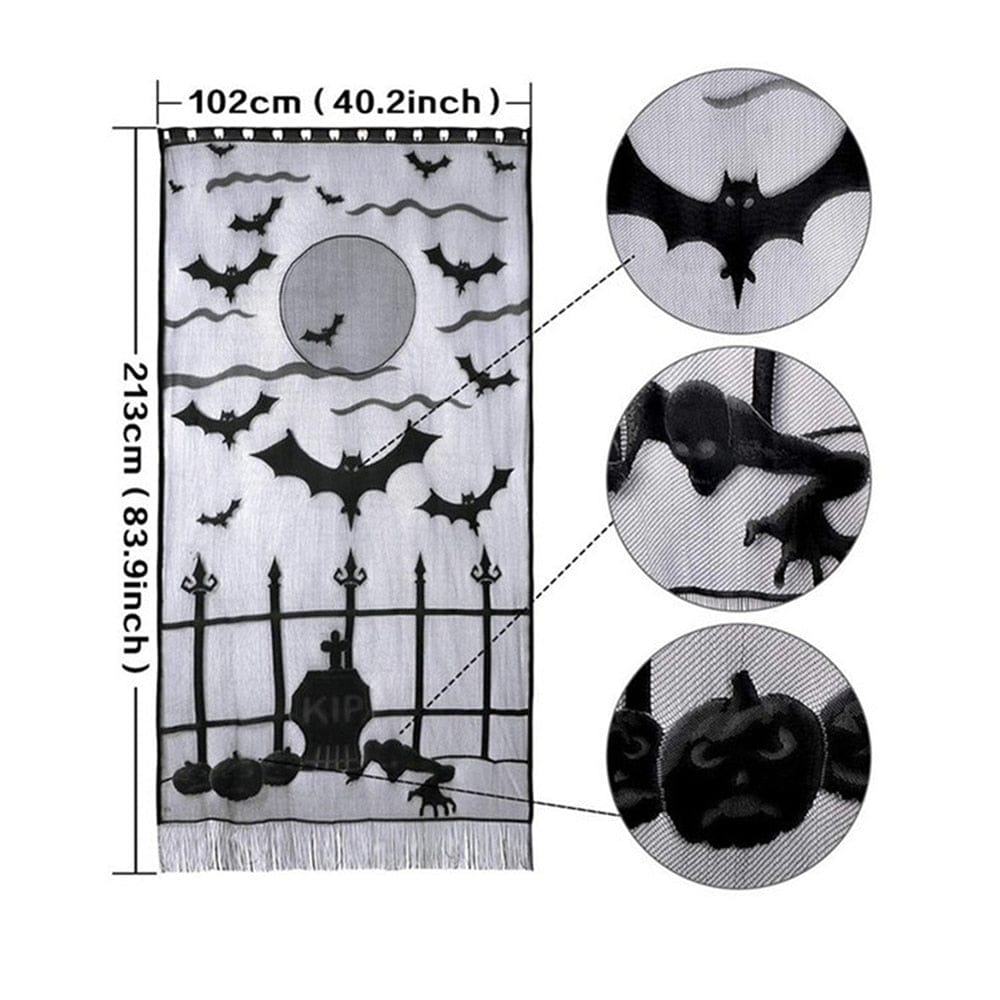 GeckoCustom Halloween Bat Table Runner Black Spider Web Lace Tablecloth Fireplace Curtain for Halloween Party Decoration Horror House Props as picture 8