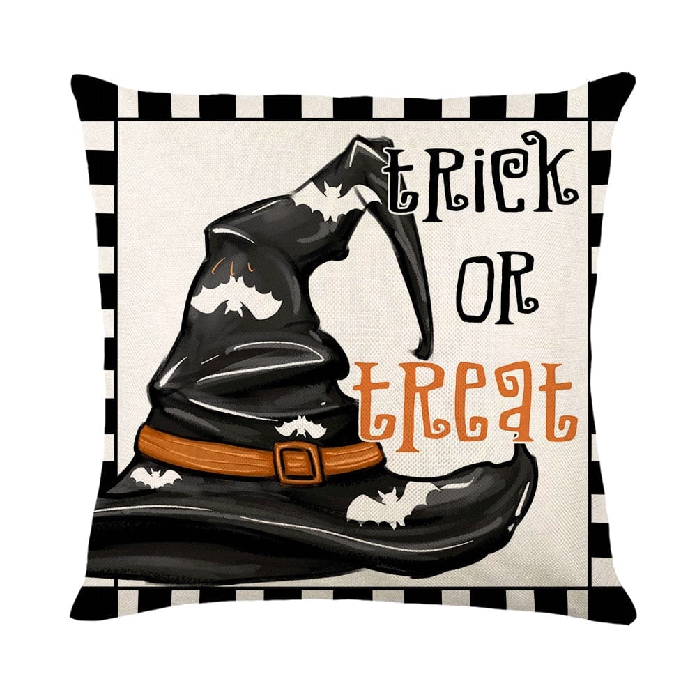 GeckoCustom Halloween Decoration Cushion Cover 18x18 Inches Linen Pillow Cover Cat Pumpkin Candy Print Pillowcases Couch Cushion Case 6 / 45x45cm