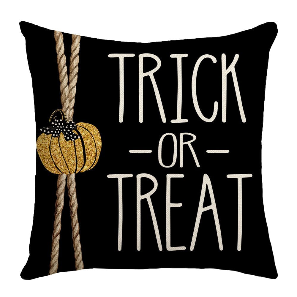 GeckoCustom Halloween Decoration Cushion Cover 18x18 Inches Linen Pillow Cover Cat Pumpkin Candy Print Pillowcases Couch Cushion Case 2 / 45x45cm