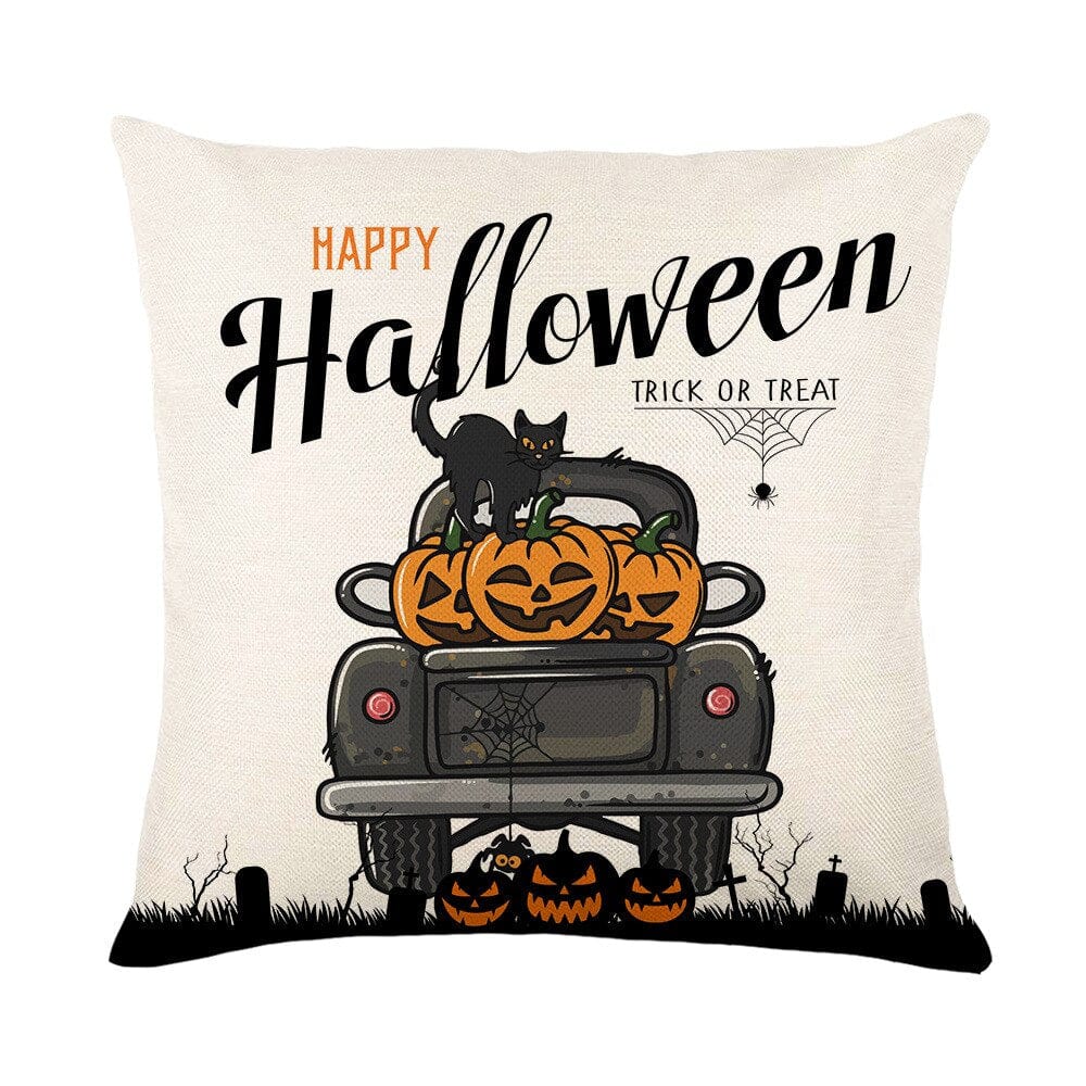 GeckoCustom Halloween Decorations Cushion Cover 45cm Linen Pillow Cover Funny Pumpkin Candy Cobweb Printed Pillow Case Home Decor Pillowcase 20 / 45x45cm