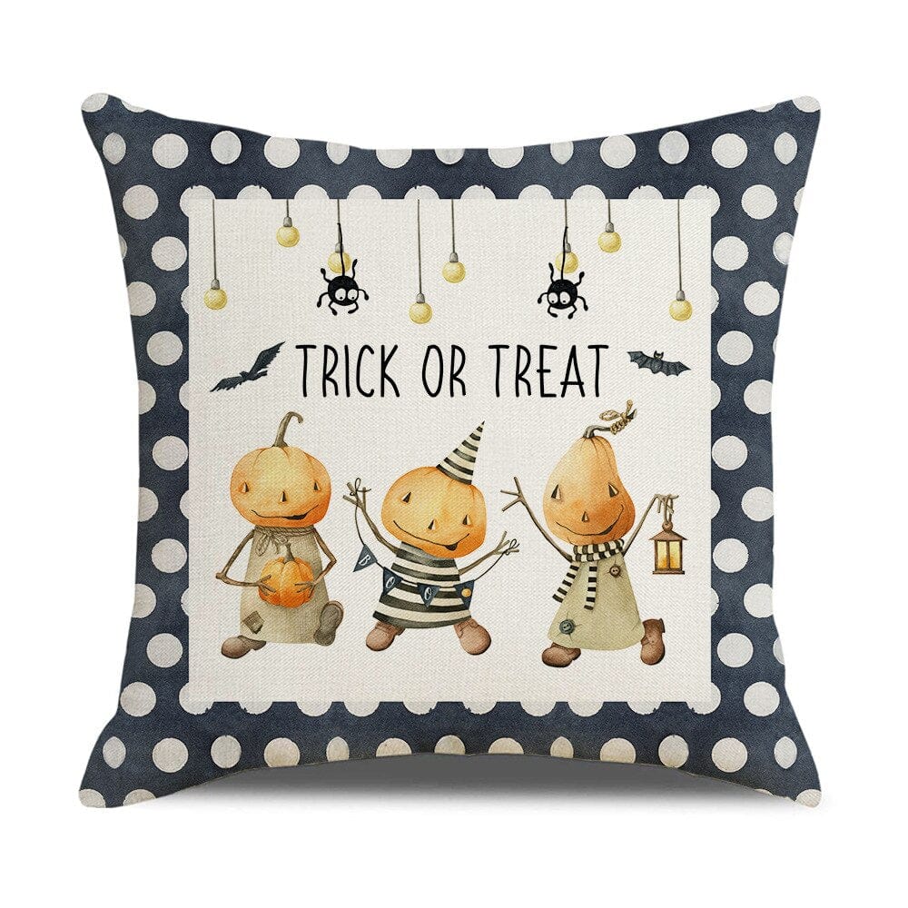 GeckoCustom Halloween Decorations Cushion Cover 45cm Linen Pillow Cover Funny Pumpkin Candy Cobweb Printed Pillow Case Home Decor Pillowcase 4 / 45x45cm