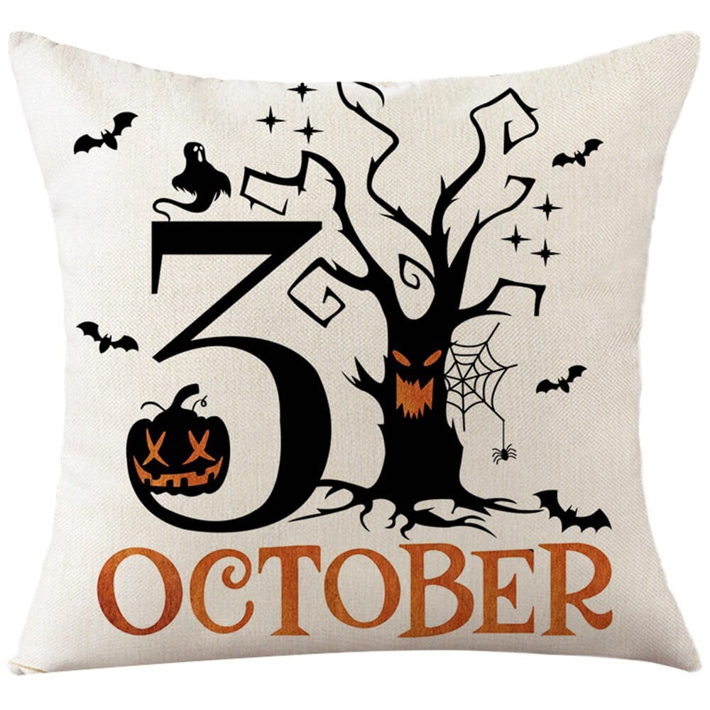 GeckoCustom Halloween Decorations Cushion Cover 45cm Linen Pillow Cover Funny Pumpkin Candy Cobweb Printed Pillow Case Home Decor Pillowcase