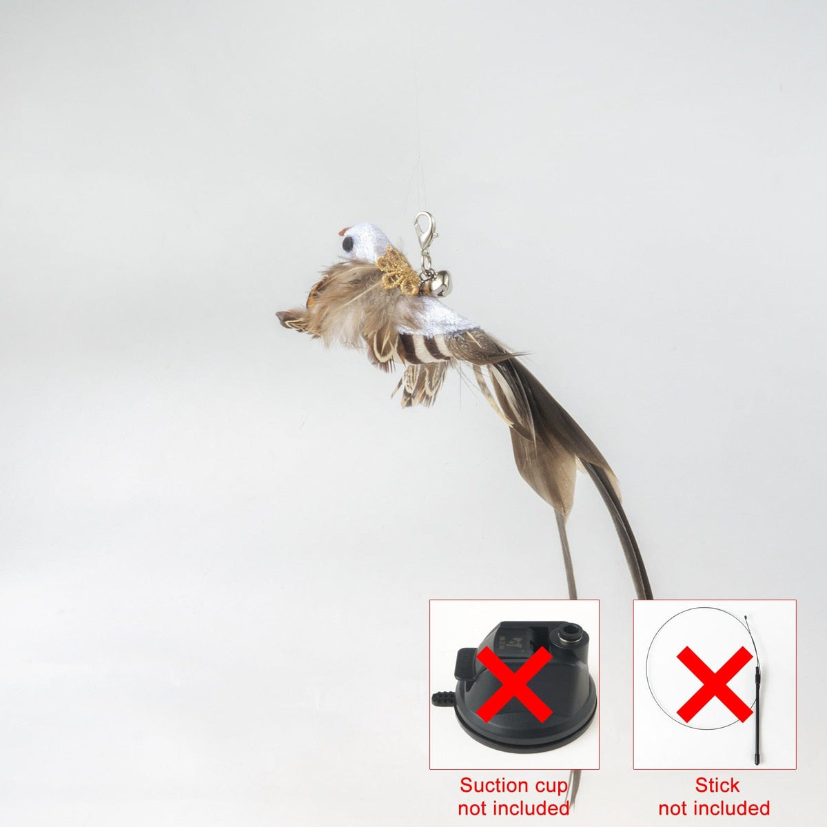 GeckoCustom Handfree Bird/Feather Cat Wand with Bell Powerful Suction Cup Interactive Toys for Cats Kitten Hunting Exercise Pet Products Replacement 06 Only