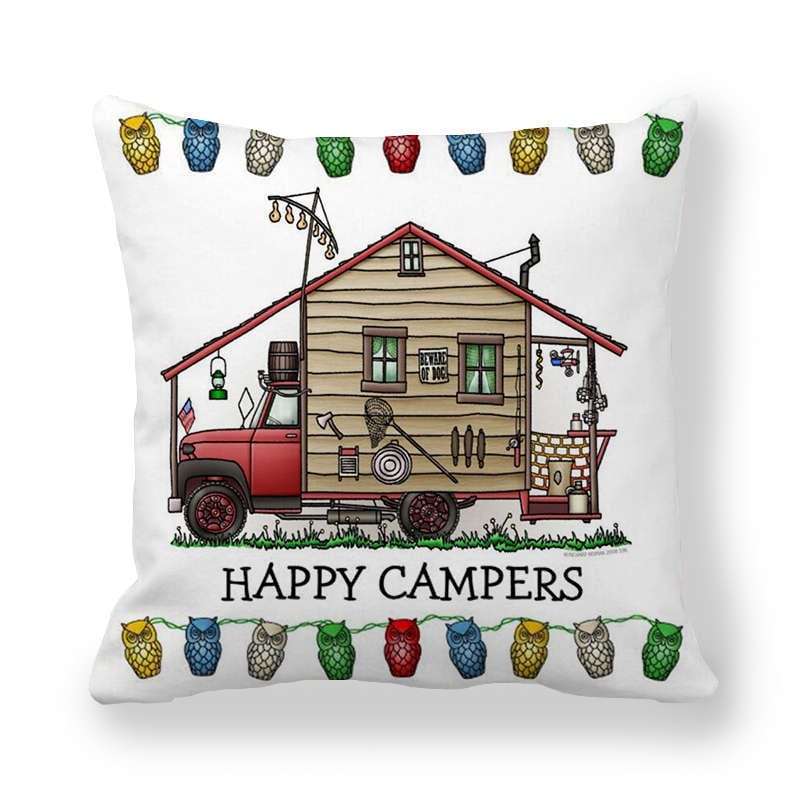 GeckoCustom Happy Camper Pillow Case Owl Camper Throw Pillow Case Cover Decorative Pillowcases 45*45CM Car Pillowcase hoofdkussen almohada 13 / 450*450mm