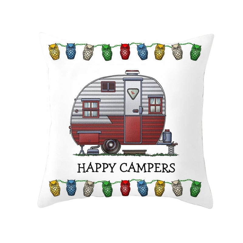 GeckoCustom Happy Camper Pillow Case Owl Camper Throw Pillow Case Cover Decorative Pillowcases 45*45CM Car Pillowcase hoofdkussen almohada 15 / 450*450mm