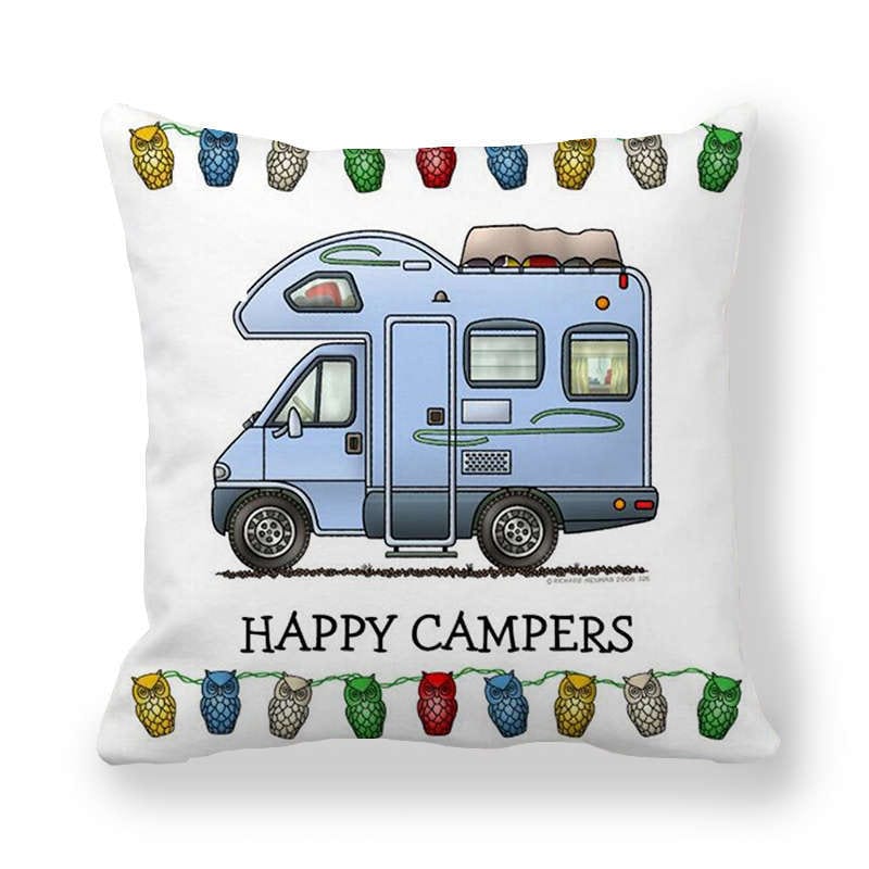GeckoCustom Happy Camper Pillow Case Owl Camper Throw Pillow Case Cover Decorative Pillowcases 45*45CM Car Pillowcase hoofdkussen almohada 3 / 450*450mm