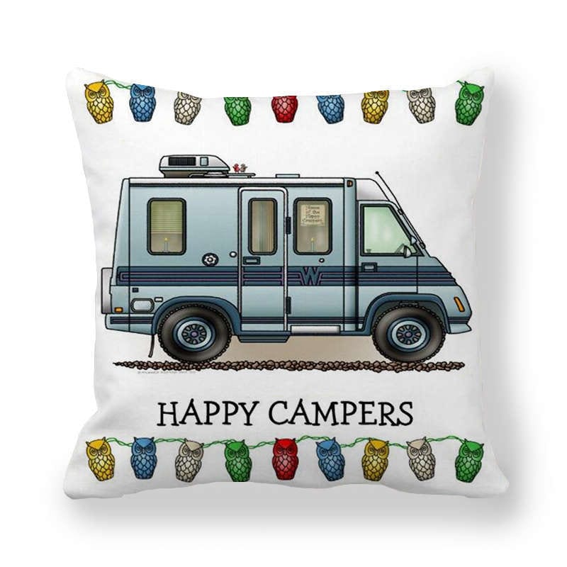 GeckoCustom Happy Camper Pillow Case Owl Camper Throw Pillow Case Cover Decorative Pillowcases 45*45CM Car Pillowcase hoofdkussen almohada 12 / 450*450mm