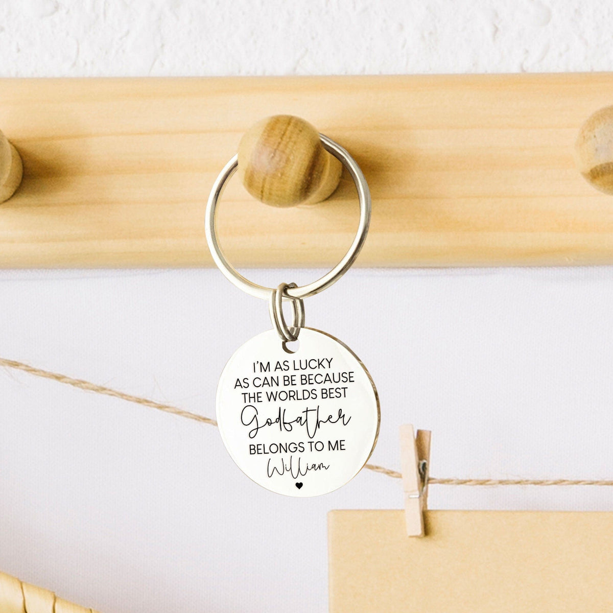 GeckoCustom Happy Father's Day I'm As Lucky As Can Be The Worlds Best Godfather Belongs To Me Keychain Personalized Gift HO82 890620