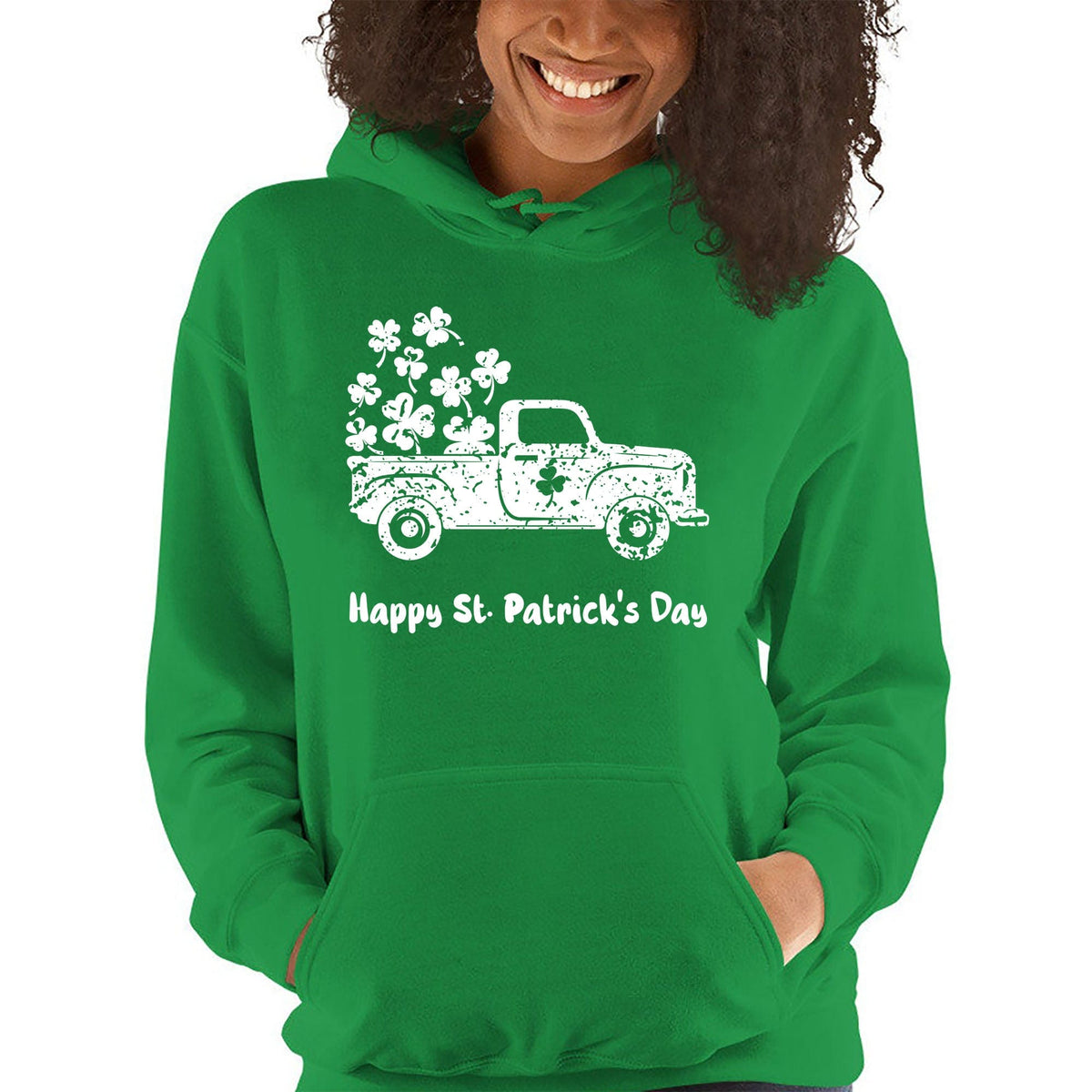 GeckoCustom Happy St Patrick&#39;s Day Custom Text Shirt C141 Pullover Hoodie / Irish Green Colour / S