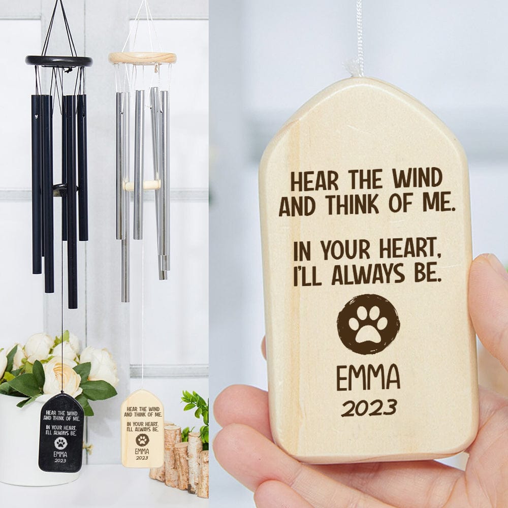 GeckoCustom Hear The Wind And Think Of Me Dog Cat Memorial Wind Chimes Personalized Gifts N369 889829