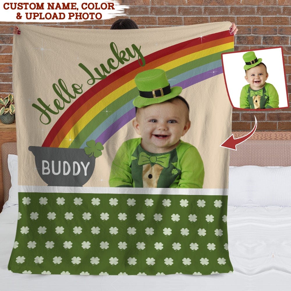 GeckoCustom Hello Lucky Shamrock St.Patricks Day Blanket HN590