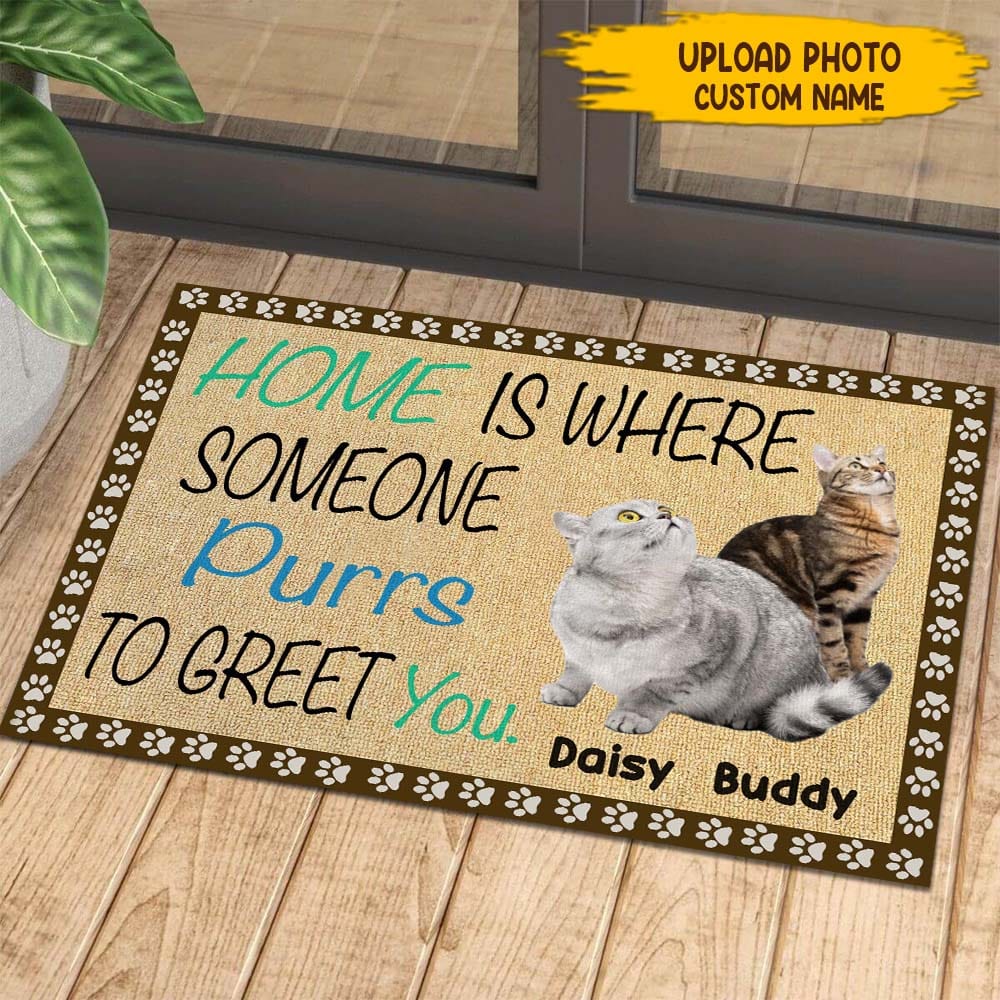 GeckoCustom Home Is Where Someone Purrs To Greet You Dog Doormat T286 HN590
