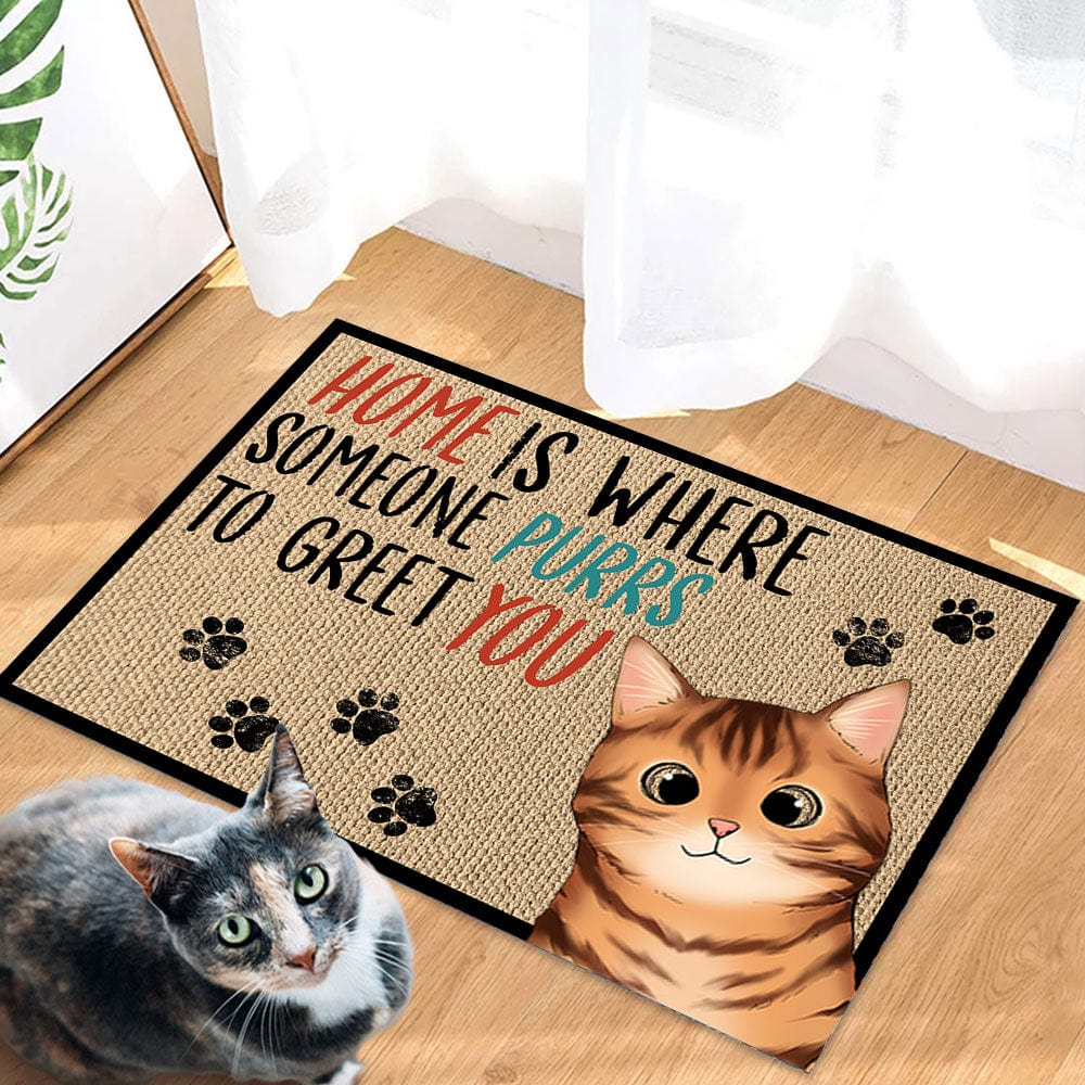 GeckoCustom Home Is Where Someone Purrs To Greet You For Cat Lover Doormat Personalized Gift N304 889522