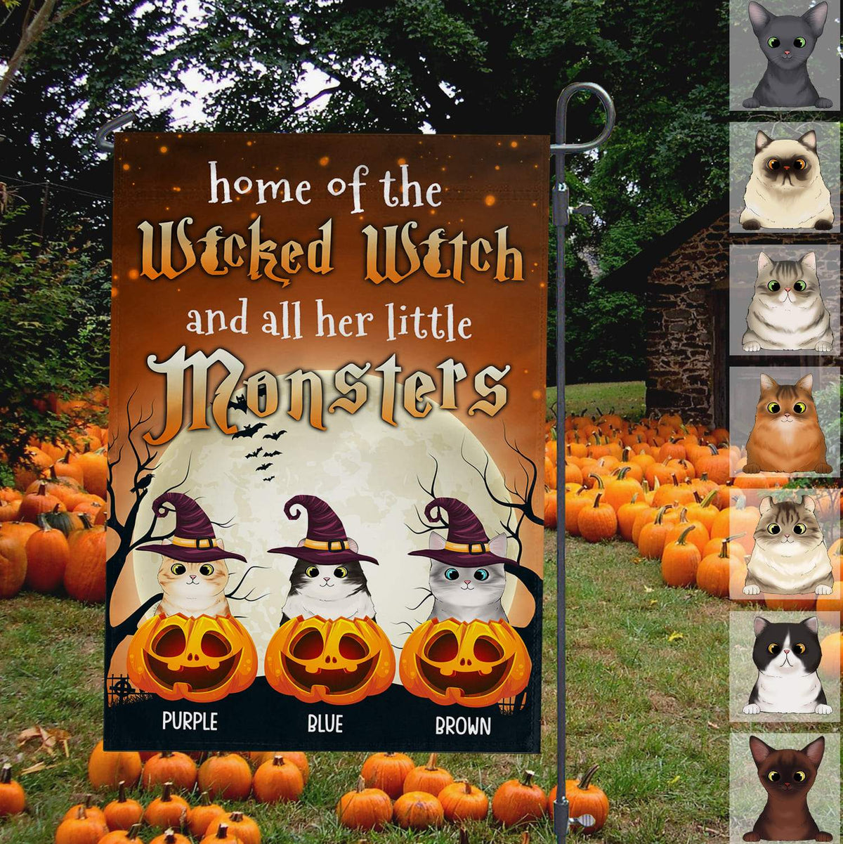 GeckoCustom Home Of The Wicked Witch And All Her Little Monsters Cat Garden Flag, Cat Lover Gift HN590 WITHOUT POLE / Polyester / 12 x 18 Inch