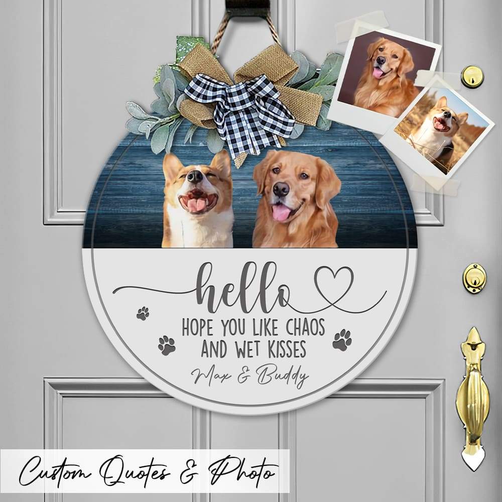GeckoCustom Hope you like Big Dog Wooden Door Sign With Wreath, Upload Photo HN590 18 Inch