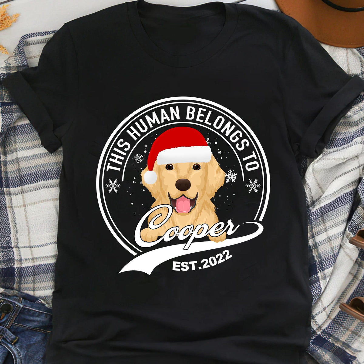 GeckoCustom Human Belongs Christmas Personalized Custom Photo Dog Shirt Dark C471