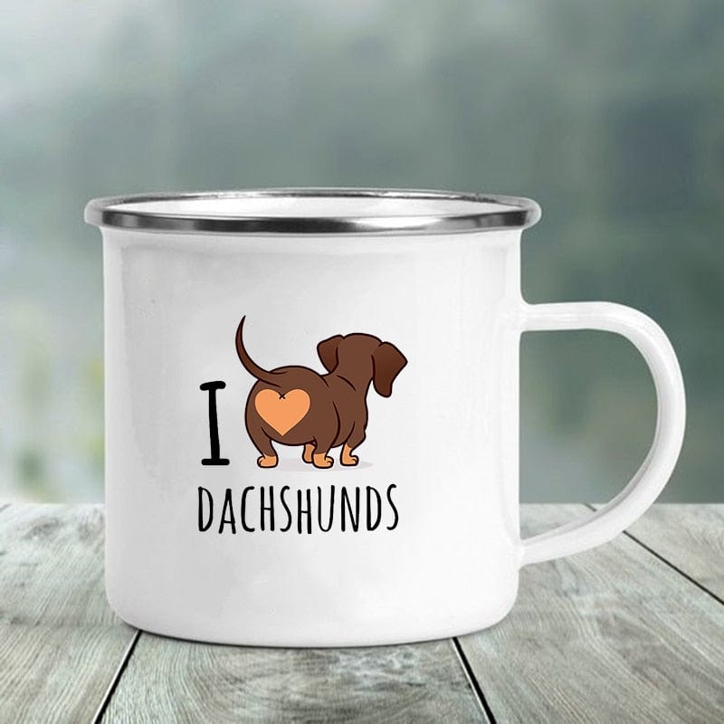 GeckoCustom I Love Dachshunds Printed Enamel Mug Creative Glass Coffee Drinks Dessert Milk Cup Glass Vintage Heatable Handle Drinkware Gifts XH199-A015WH-8 / 360ML