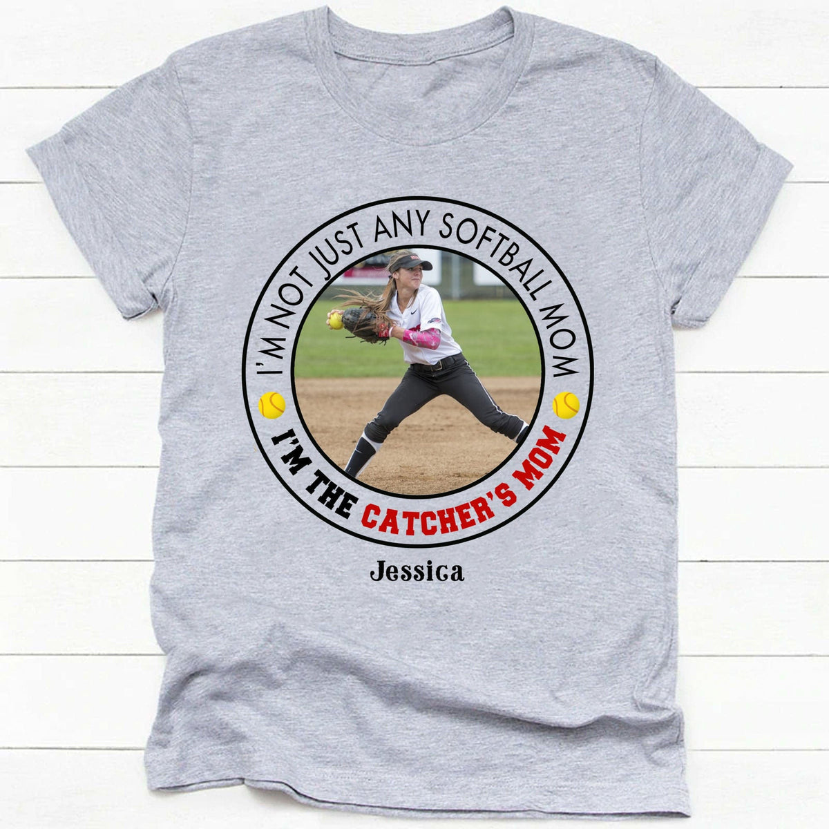 GeckoCustom I'm Not Just Any Softball Mom Personalized Custom Softball Shirt H519