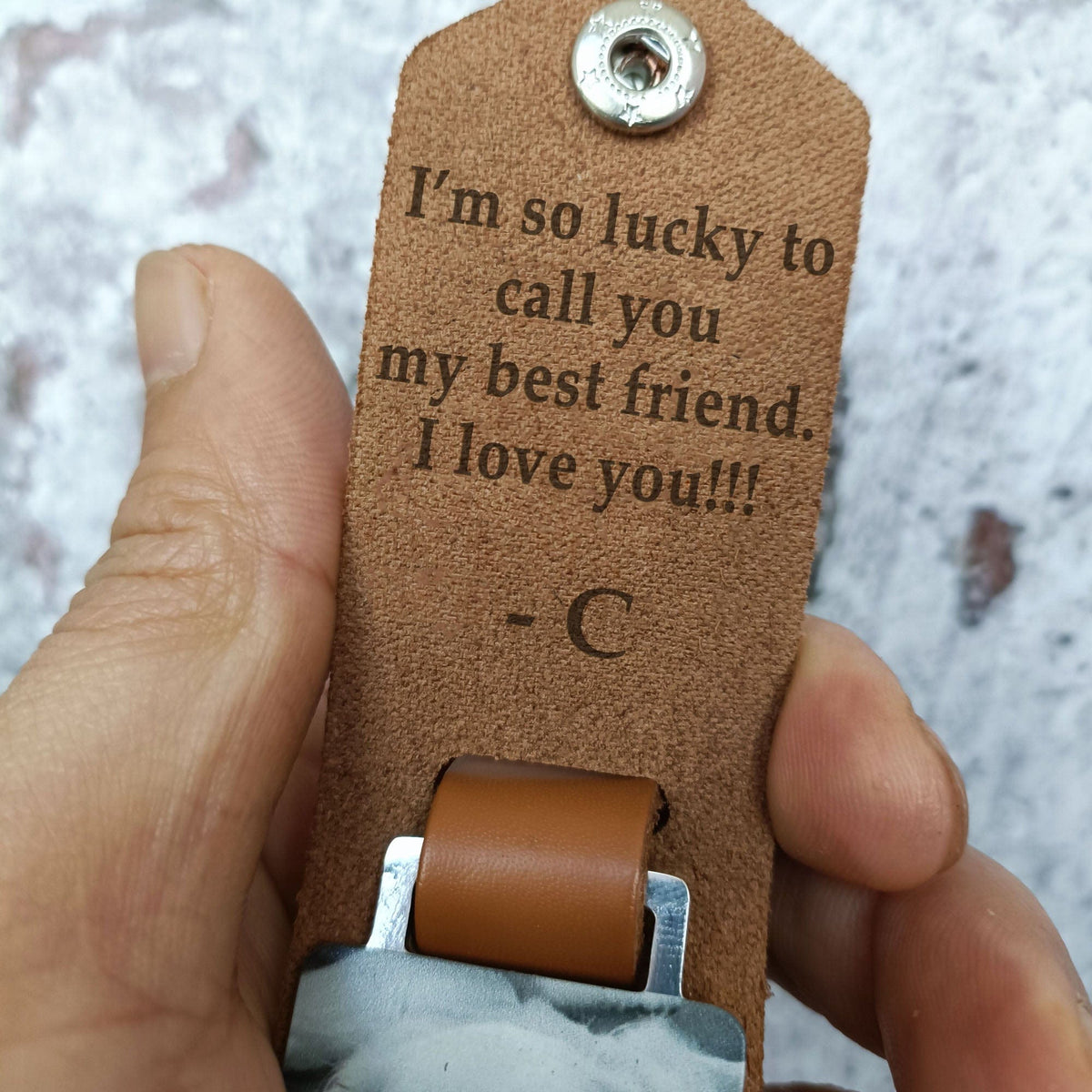 GeckoCustom I'm So Lucky To Call You My Best Friend Vintage Leather Photo Keychain C252